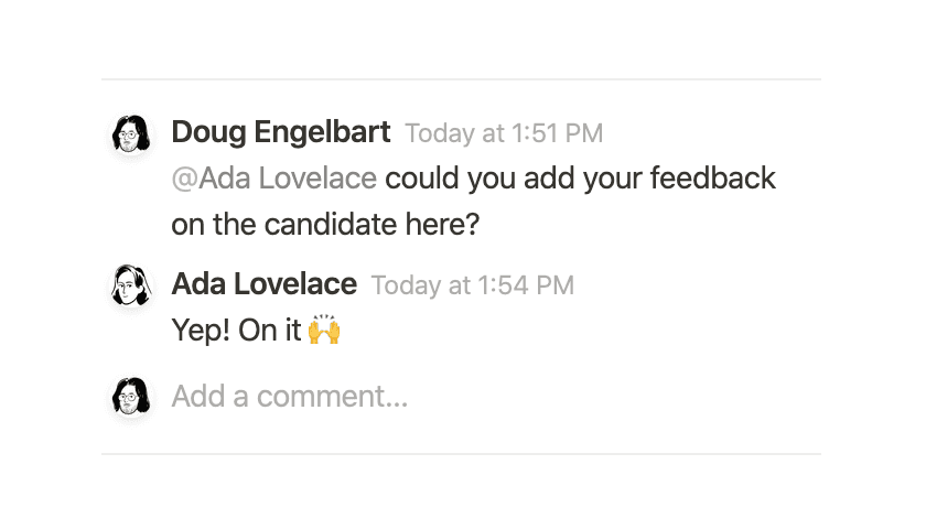 Screenshot eines Kommentar-Threads zwischen zwei Notion-Benutzenden