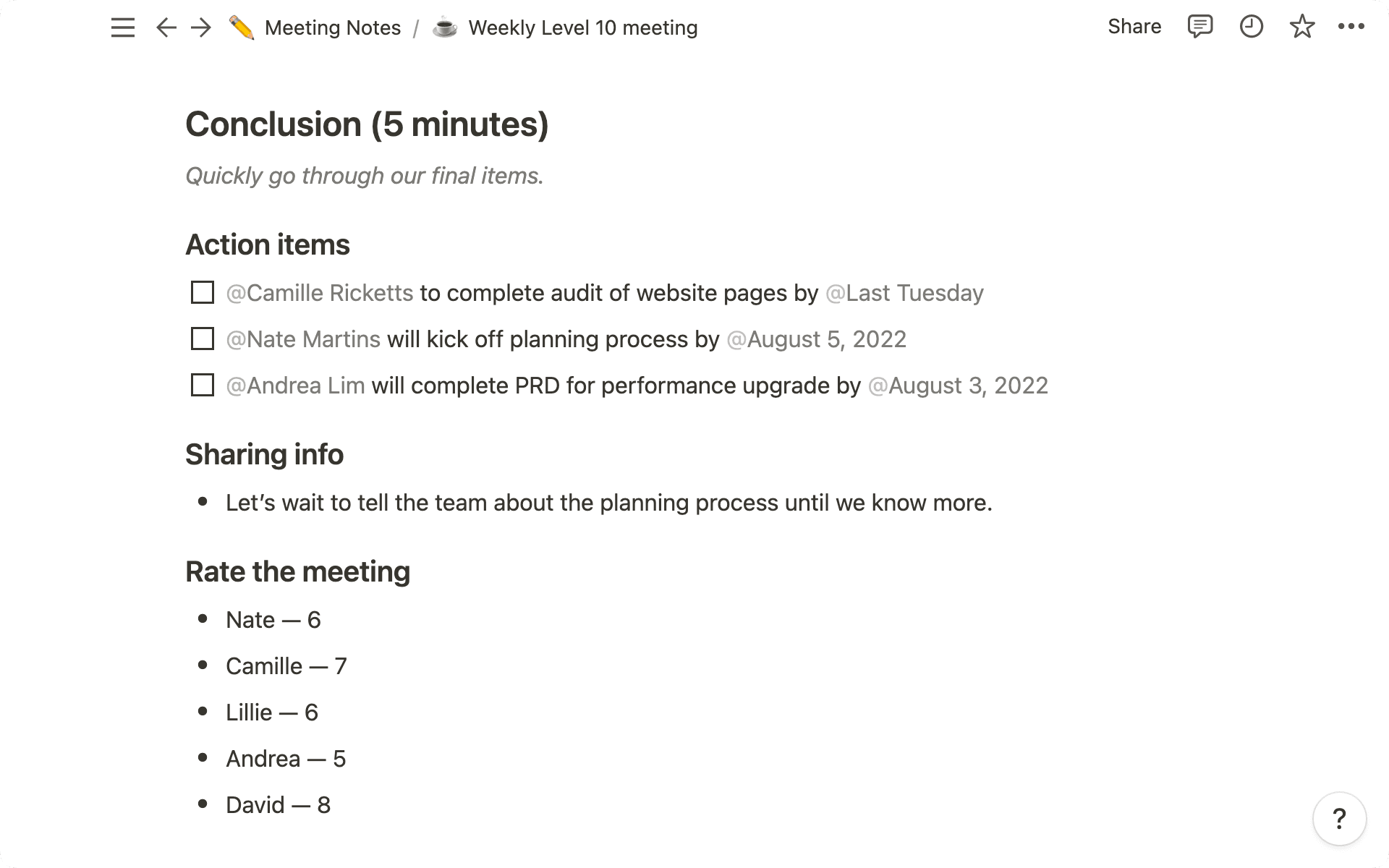 Mit einem Fazit kannst du sicherstellen, dass das Meeting wertvoll war.