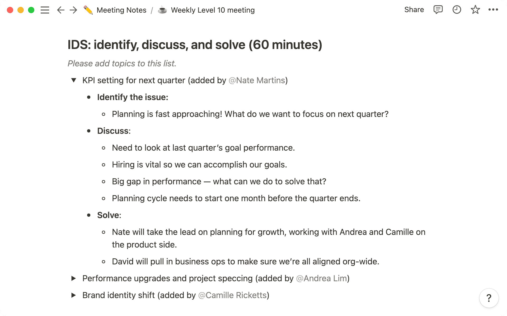 Jeder Punkt erhält einen eigenen Toggle, in dem Diskussionen stattfinden können.