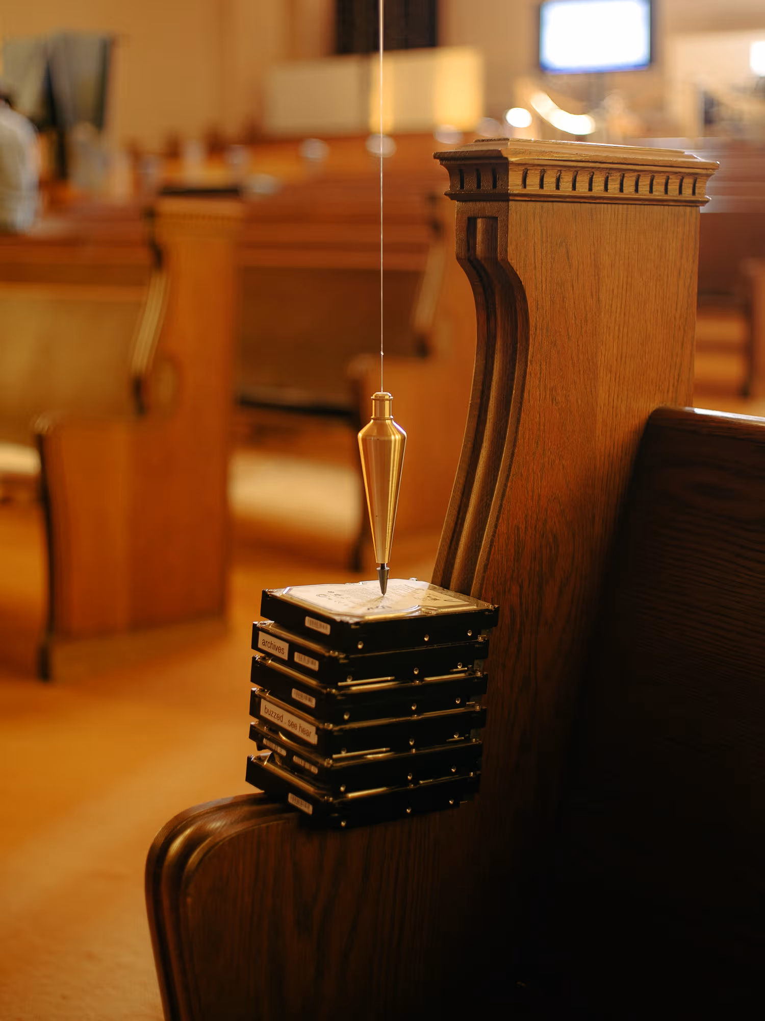 An art piece in the Great Room of the Internet Archive.