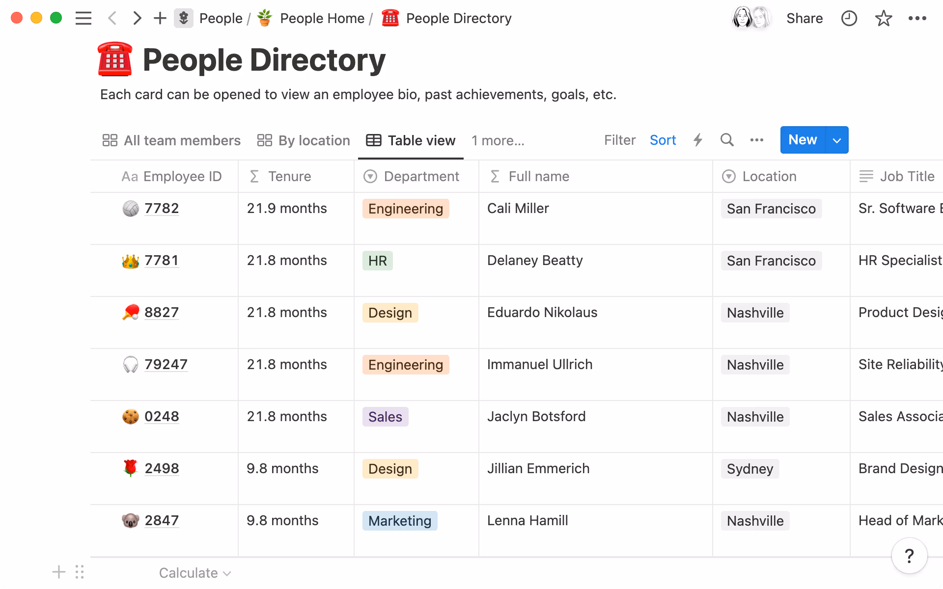 Verwende Formeln, um die Dauer der Betriebszugehörigkeit und Namen von Mitarbeitenden ermitteln.